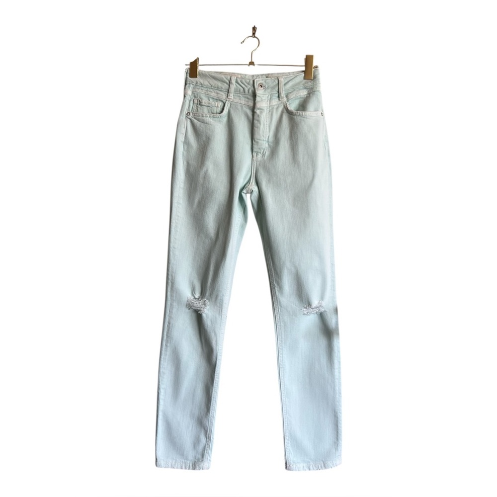 Pilcro and the Letterpress Jeans | 28L (fits like regular 27) light aqua color